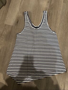 Theory Navy and White Striped Asymmetrical Tank Top